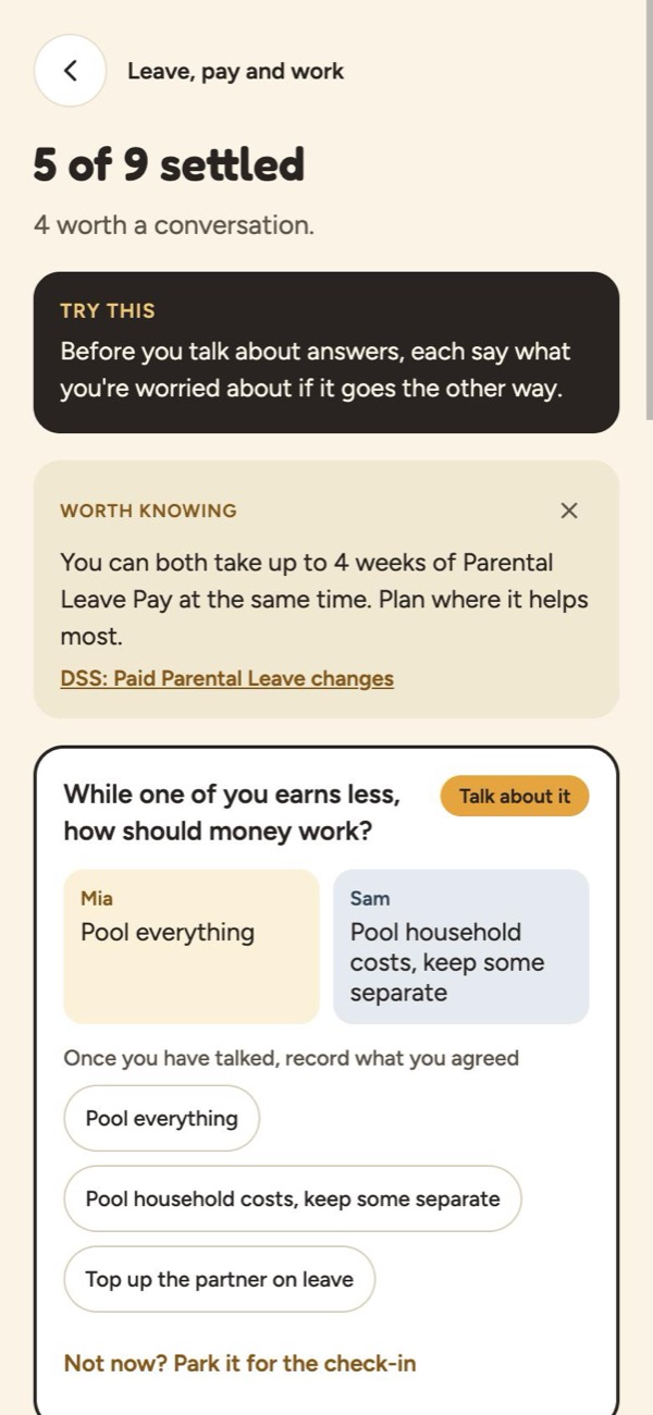 Compare screen showing each partner's answer side by side.